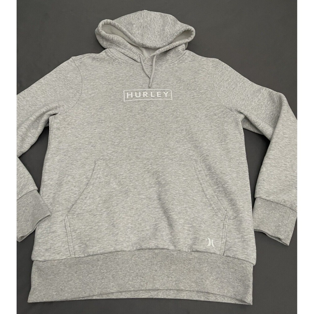 Hurley Womens Small Hoodie Sweater Gray Long Sleeve Pullover Logo Front Pocket - Picture 5 of 13